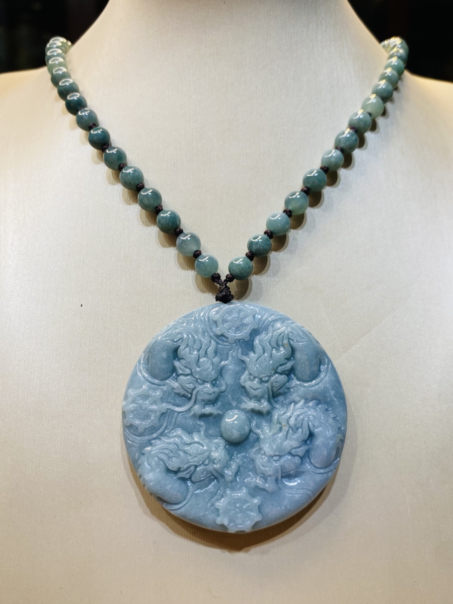 Mặt dây chuyền rồng ngọc cẩm thạch (ngọc lam) tự nhiên R2025